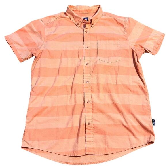 Patagonia Organic Cotton Men’s Short Sleeve Button Down Shirt Size Large Coral - Picture 1 of 5